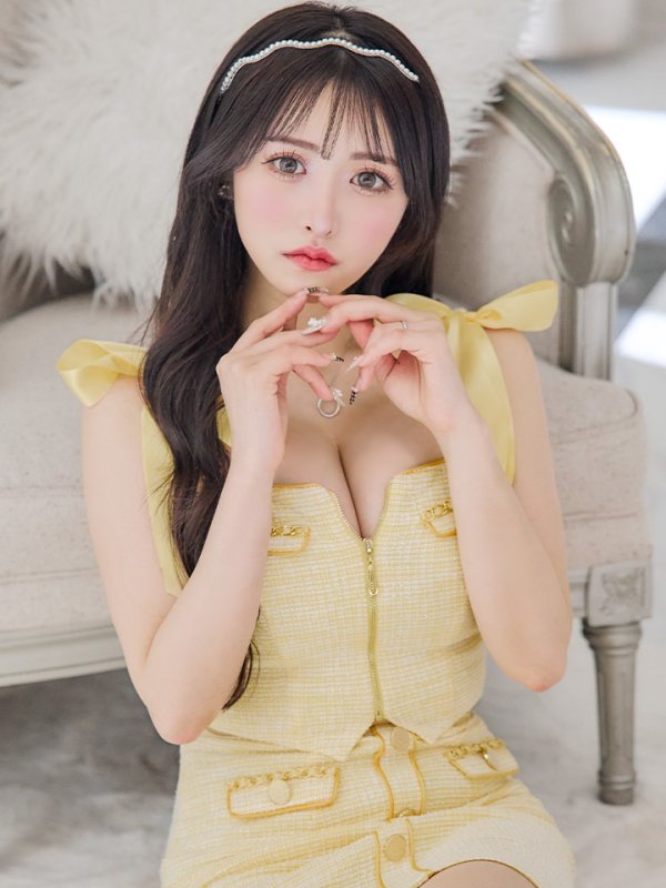 画像19: XSサイズあり【an /アン】 ショルダーリボン/ フロントジップ/ ゴールドバックル/ ボタン/ セットアップ/タイト/ ミニドレス/ キャバドレス[OF05]