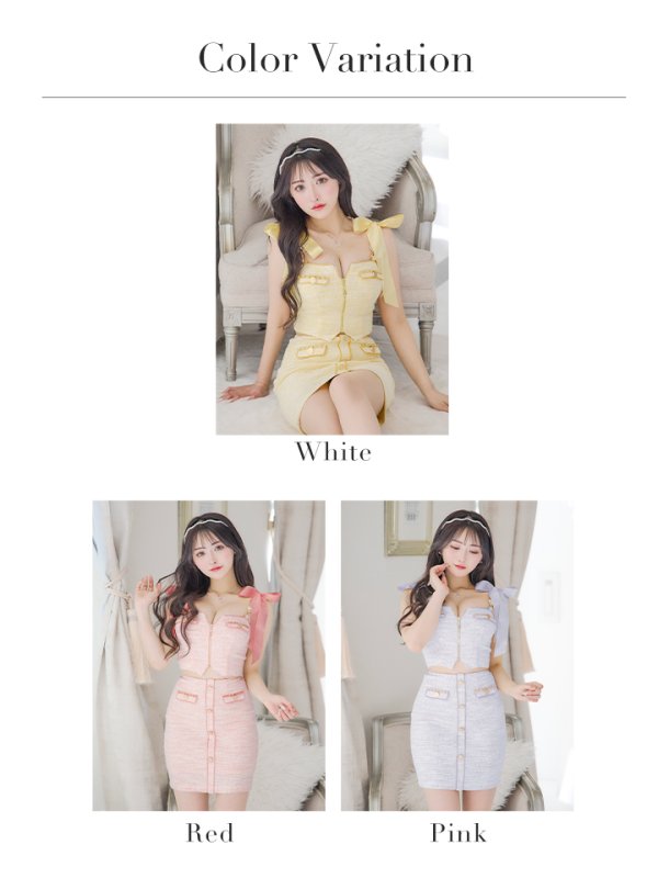 画像44: XSサイズあり【an /アン】 ショルダーリボン/ フロントジップ/ ゴールドバックル/ ボタン/ セットアップ/タイト/ ミニドレス/ キャバドレス[OF05]