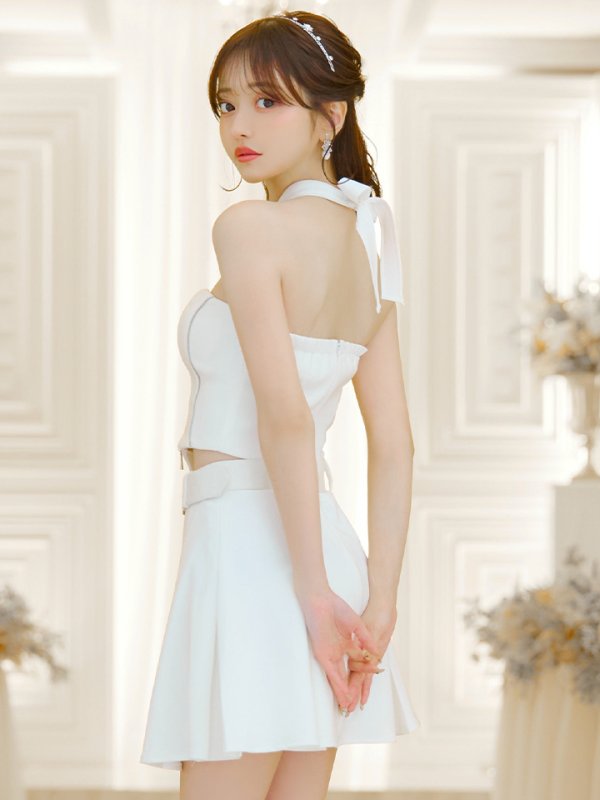 画像17: XSサイズあり【an /アン】2way/ ホルターネック/ ベア/ バストシアー/ ベルト/ ジップデザイン/ プリーツ/ フレア/ セットアップ/ ミニドレス/ キャバドレス[OF05]