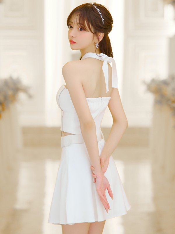 画像18: XSサイズあり【an /アン】2way/ ホルターネック/ ベア/ バストシアー/ ベルト/ ジップデザイン/ プリーツ/ フレア/ セットアップ/ ミニドレス/ キャバドレス[OF05]