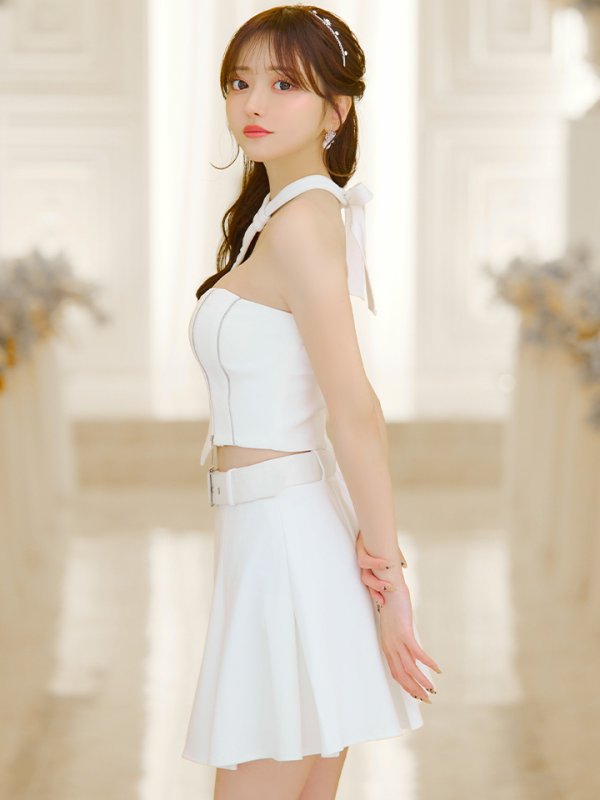 画像19: XSサイズあり【an /アン】2way/ ホルターネック/ ベア/ バストシアー/ ベルト/ ジップデザイン/ プリーツ/ フレア/ セットアップ/ ミニドレス/ キャバドレス[OF05]