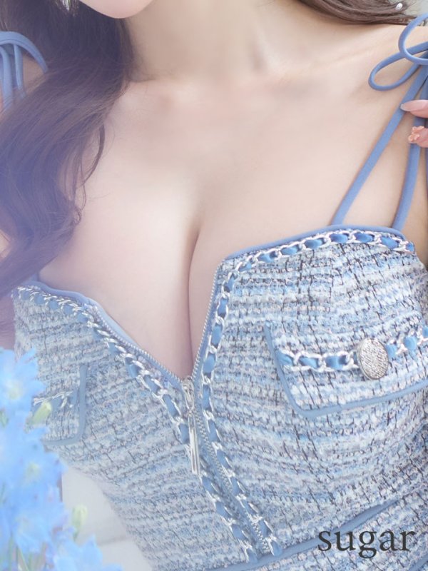 画像10: XSサイズあり【an /アン】 ストレッチ/ ツイード/ フロントジップ/ リボン/ キャミソール/ ポケットデザイン/タイト/ ミニドレス/ キャバドレス[OF05]