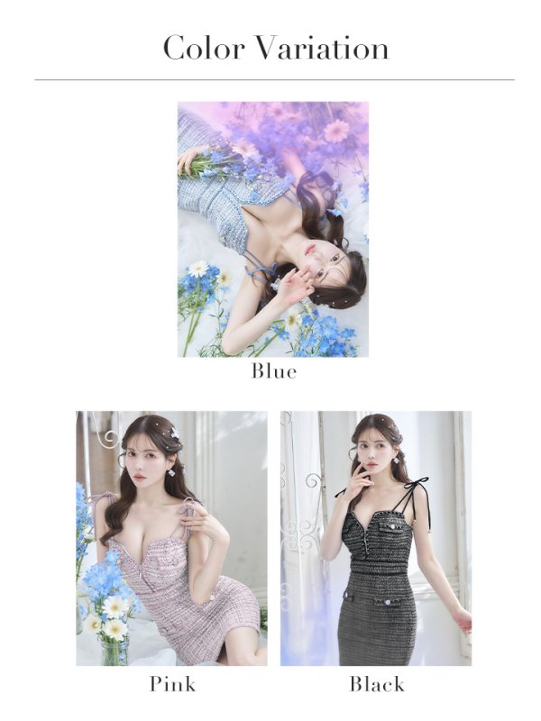 画像37: XSサイズあり【an /アン】 ストレッチ/ ツイード/ フロントジップ/ リボン/ キャミソール/ ポケットデザイン/タイト/ ミニドレス/ キャバドレス[OF05]