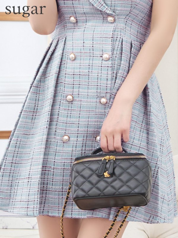 画像11: XSサイズあり【an /アン】ツイード/ パールボタン/ ショルダーリボン/ ノースリーブ/ フレア/ 裾プリーツ/ ミニドレス/ キャバドレス[OF05]