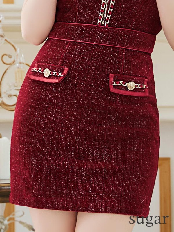 画像29: XSサイズあり【an /アン】 ショルダーリボン/ チェーン/ フロントジップ/タイト/ ミニドレス/ キャバドレス[OF05]