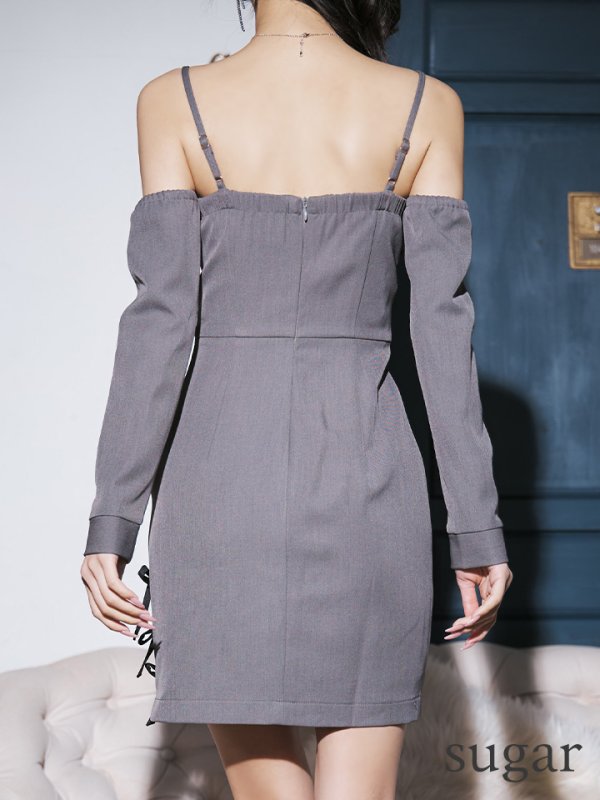 画像19: XSサイズあり【an /アン】 オフショル/ バストジッパー/ 袖あり/ 長袖/ バイカラー/ タイト/ ミニドレス/ キャバドレス[OF05]