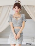 XSサイズあり【an /アン】デコルテリボン/ ツイード/ バストジッパー/ パフスリーブ/ 袖あり/ タイト/ セットアップ/ ミニドレス/ キャバドレス[OF05]]