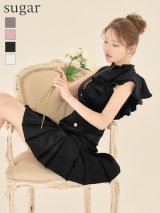 XSサイズあり【an /アン】フロントジップ/ フリルショルダー/ シンプル/ ポケットデザイン/ プリーツ/ フレア/ ノースリーブ/ ミニドレス/ キャバドレス[OF05]