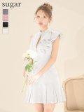 XSサイズあり【an /アン】フロントジップ/ フリルショルダー/ シンプル/ ポケットデザイン/ プリーツ/ フレア/ ノースリーブ/ ミニドレス/ キャバドレス[OF05]