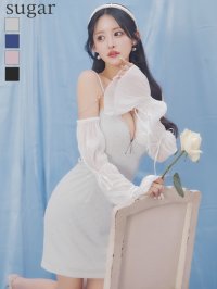 XSサイズあり【an /アン】2way/ ロングスリーブ/ チャーム付き/ フロントジップ/ キャミソール/ ラメニット/ ラインストーン/ ストレッチ/ タイト/ ミニドレス/ キャバドレス[OF05]]