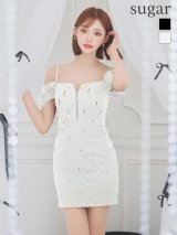 【予約商品/5月上旬-5月中旬発送予定】XSサイズあり【an /アン】パール/ スパンコール/ ショルダービジュー/ キャミソール/ オフショル/ チュールスリーブ/ フロントジッパー/ タイト/ ミニドレス/ キャバドレス[OF05]