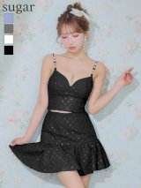 【予約商品/6月上旬-6月中旬発送予定】XSサイズあり【an /アン】パール/ チェック/ キャミソール/ 裾フリル/ フレア/ セットアップ/ ミニドレス/ キャバドレス[OF05]