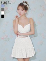 【予約商品/6月上旬-6月中旬発送予定】XSサイズあり【an /アン】パール/ チェック/ キャミソール/ 裾フリル/ フレア/ セットアップ/ ミニドレス/ キャバドレス[OF05]