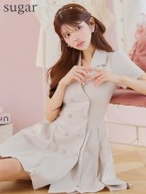 【予約商品/6月上旬発送予定】XSサイズあり【an/アン】襟付き/ ダブルボタン/ 半袖/ 袖あり/ プリーツ/ フレア/ ワンピース/ ミニドレス/ キャバドレス[OF05]