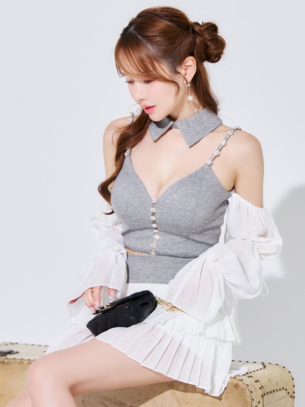 グレーxホワイト モデル：ゆめ　身長：160cm　着用サイズ：Sサイズ