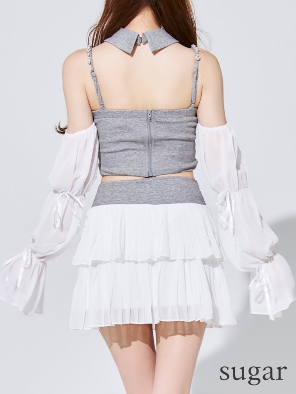 グレーxホワイト モデル：ゆめ　身長：160cm　着用サイズ：Sサイズ