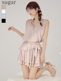 XSサイズあり【an /アン】ハイネック/ バストジップ/ ノースリーブ/ リボンベルト/ ティアード/ フリル/ フレア/ ラインストーン/ ミニドレス/ キャバドレス[OF05]