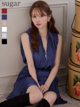 XSサイズあり【an /アン】ハイネック/ バストジップ/ ノースリーブ/ リボンベルト/ ティアード/ フリル/ フレア/ ラインストーン/ ミニドレス/ キャバドレス[OF05]