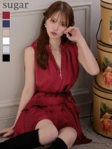 XSサイズあり【an /アン】ハイネック/ バストジップ/ ノースリーブ/ リボンベルト/ ティアード/ フリル/ フレア/ ラインストーン/ ミニドレス/ キャバドレス[OF05]