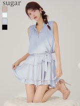 【予約商品/7月下旬-8月上旬発送予定】XSサイズあり【an /アン】ハイネック/ バストジップ/ ノースリーブ/ リボンベルト/ ティアード/ フリル/ フレア/ ラインストーン/ ミニドレス/ キャバドレス[OF05]