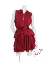 XSサイズあり【an /アン】ハイネック/ バストジップ/ ノースリーブ/ リボンベルト/ ティアード/ フリル/ フレア/ ラインストーン/ ミニドレス/ キャバドレス[OF05]