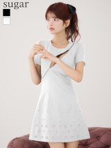 【予約商品/7月中旬-7月下旬発送予定】XSサイズあり【an /アン】バストジップ/ 袖あり/ ハーフスリーブ/ ビジュー/ シンプル/ フレア/ ミニドレス/ キャバドレス[OF05]