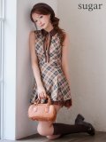 【予約商品/9月下旬-10月上旬発送予定】XSサイズあり【an/アン】チェック柄/ 襟付き/ フロントジップ/ ノースリーブ/ 裾チュール/ Aライン/ フレア/ ミニドレス/ キャバドレス[OF05]