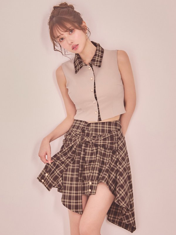 ベージュxブラウン モデル：ゆめ　身長：160cm　着用サイズ：Sサイズ