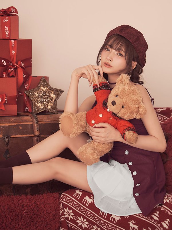 ワインレッドxホワイト　モデル：まみ　身長：160cm　着用サイズ：Sサイズ