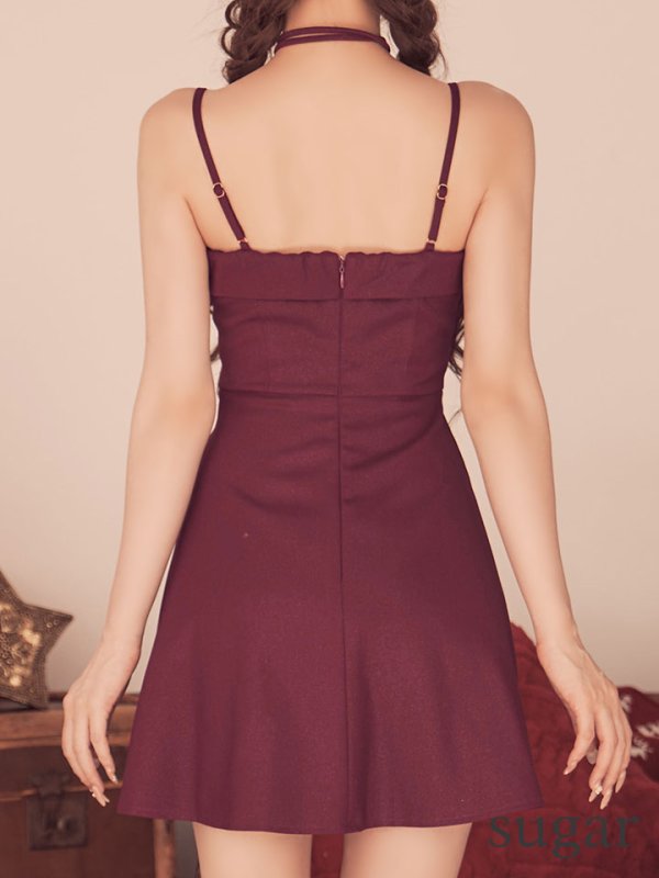 ワインレッドxホワイト　モデル：まみ　身長：160cm　着用サイズ：Sサイズ