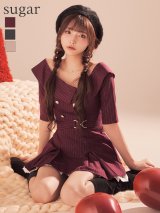 XSサイズあり【an /アン】ベルト/ オフショル/ ハーフスリーブ/ ストライプ/ ボタン/ フレア/ ワンピース/ ミニドレス/ キャバドレス[OF05]