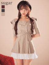 XSサイズあり【an /アン】ベルト/ オフショル/ ハーフスリーブ/ ストライプ/ ボタン/ フレア/ ワンピース/ ミニドレス/ キャバドレス[OF05]