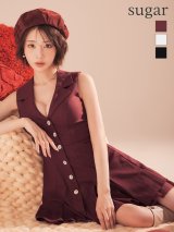 XSサイズあり【an /アン】襟付き/ ボタン/ シンプル/ プリーツ/ フレア/ ノースリーブ/ ミニドレス/ キャバドレス[OF05]