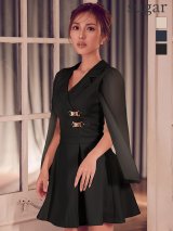 XSサイズあり【an /アン】襟付き/ 取り外し可能/ シンプル/ 2way/ ノースリーブ/ プリーツ/ フレア/ ロングスリーブ/ ミニドレス/ シースルー/ キャバドレス[OF05]