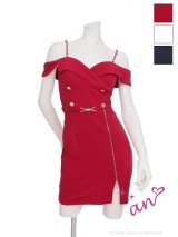 XSサイズあり【an /アン】ショルダーチェーン/ オフショル/ ダブルボタン/ スリットファスナー/ タイト/ ミニドレス/ キャバドレス[OF05]