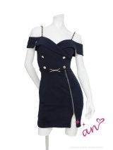 XSサイズあり【an /アン】ショルダーチェーン/ オフショル/ ダブルボタン/ スリットファスナー/ タイト/ ミニドレス/ キャバドレス[OF05]