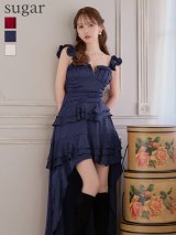 XSサイズあり【an /アン】ラインストーン/ フリル/ バストジップ/ ティアード/ テールカット/ キャミ/ ミディアムドレス/ キャバドレス[OF05]