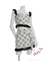 XSサイズあり【an/アン】チェック柄/ レースフリル/ バストジップ/ キャミソール/ アシンメトリー/ セットアップ/ フレア/ ミニドレス/ キャバドレス[OF05]