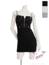 XSサイズあり【an /アン】ダイヤ柄/ ビジューリボン/ スパンコール/ キャミソール/ バストジップ/ タイト/ ミニドレス/ キャバドレス[OF05]