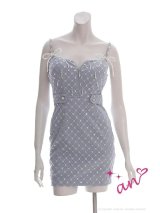 XSサイズあり【an /アン】ダイヤ柄/ ビジューリボン/ スパンコール/ キャミソール/ バストジップ/ タイト/ ミニドレス/ キャバドレス[OF05]