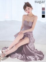 XSサイズあり【an /アン】 バストジップ/ ベア/ ラインストーン/ アシンメトリー/ サイドギャザー/ テールカット/ ティアードフリル/ ロングドレス/ キャバドレス[OF05