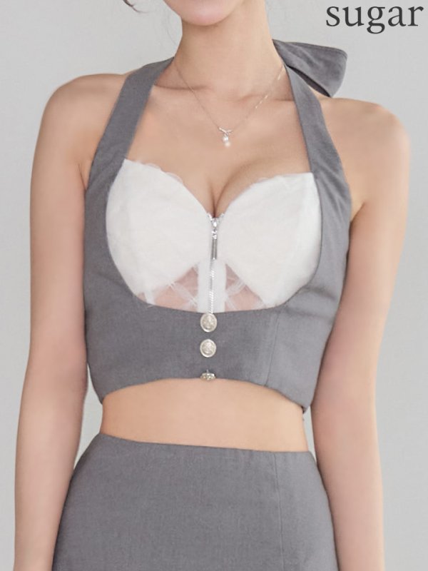 ホワイトxグレー　モデル：るりぴ　身長：165cm　着用サイズ：Sサイズ