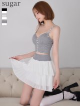 XSサイズあり【an /アン】 セットアップ/ キャミ/ バイカラー/ ビジューボタン/ バストリボン/ フリル/ プリーツ/ ティアード/ フレア/ ミニドレス/ キャバドレス[OF05]