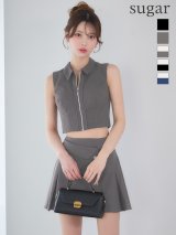 XSサイズあり【an /アン】 バイカラーあり/ ラメ/ ビジューボタン/ ノースリーブ/ ウエスト折り返し/ ボックスプリーツ/ バストジップ/ フレア/ セットアップ/ ミニドレス/ キャバドレス[OF05]