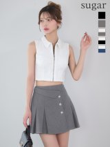 XSサイズあり【an /アン】 バイカラーあり/ ラメ/ ビジューボタン/ ノースリーブ/ ウエスト折り返し/ ボックスプリーツ/ バストジップ/ フレア/ セットアップ/ ミニドレス/ キャバドレス[OF05]