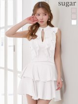 XSサイズあり【an /アン】 セットアップ/ ノースリーブ/ バストジップ/ ティアード/ ペタルフリル/ フレア/ ミニドレス/ キャバドレス[OF05]