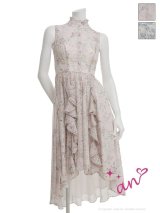 【予約商品/2月下旬発送予定】XSサイズあり【an /アン】フラワープリント/ ハイネック/ フリル/ テールカット/ ワンピース/ フレア/ ミディアムドレス/ キャバドレス[OF05]