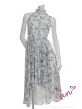 【予約商品/2月下旬発送予定】XSサイズあり【an /アン】フラワープリント/ ハイネック/ フリル/ テールカット/ ワンピース/ フレア/ ミディアムドレス/ キャバドレス[OF05]