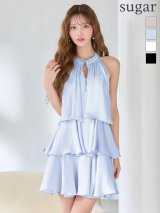 XSサイズあり【an/アン】ホルターネック/ プチハイネック/ バストジップ/ ストーン/ リボン/ Aライン/ ティアード/ フリル/ フレア/ ミニドレス/ キャバドレス[OF05]