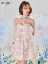 XSサイズあり【an/アン】リボンチョーカー付き/ シフォン/ ティアード/ 花柄/ フリル/ フレア/ Aライン/ ベア/ ミニドレス/ キャバドレス[OF05]